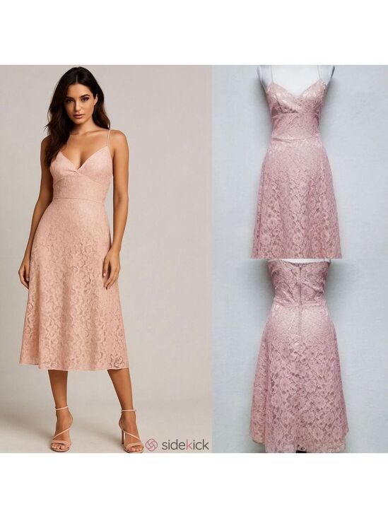 Vintage Dresses & Skirts - Teeze Me Vintage Pink Floral Lace Surplice Neckline Bustier Style Midi Dress